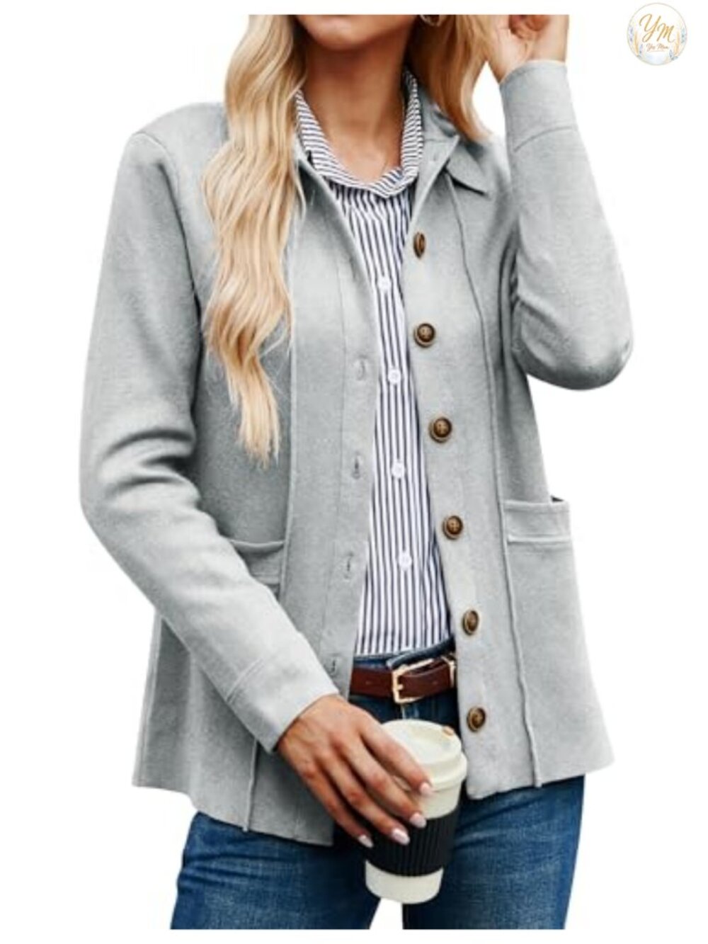 Womens Button Down Cardigan Sweater Viscose Polyester Knit Open Front